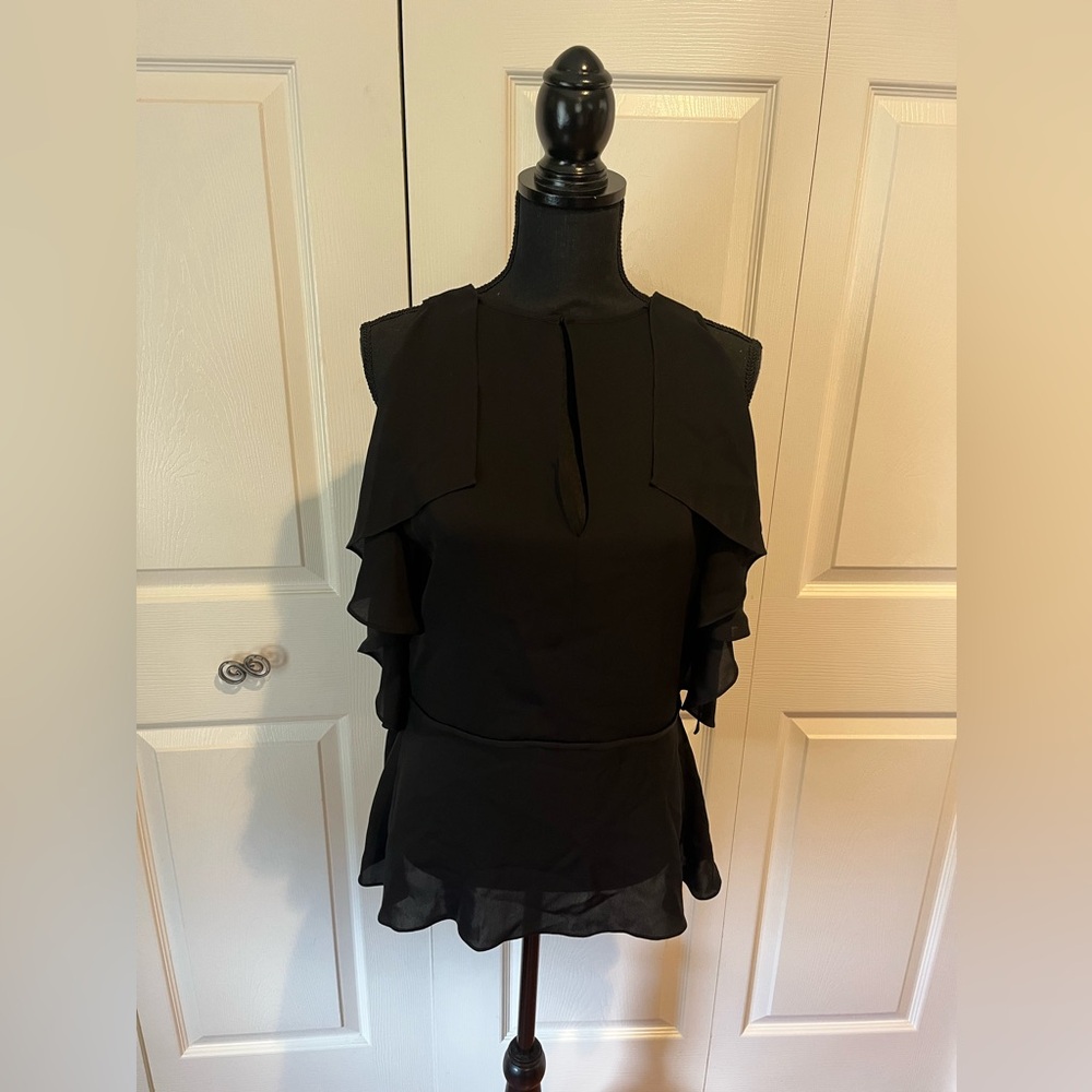 Theory black cold shoulder blouse - Picture 3 of 5